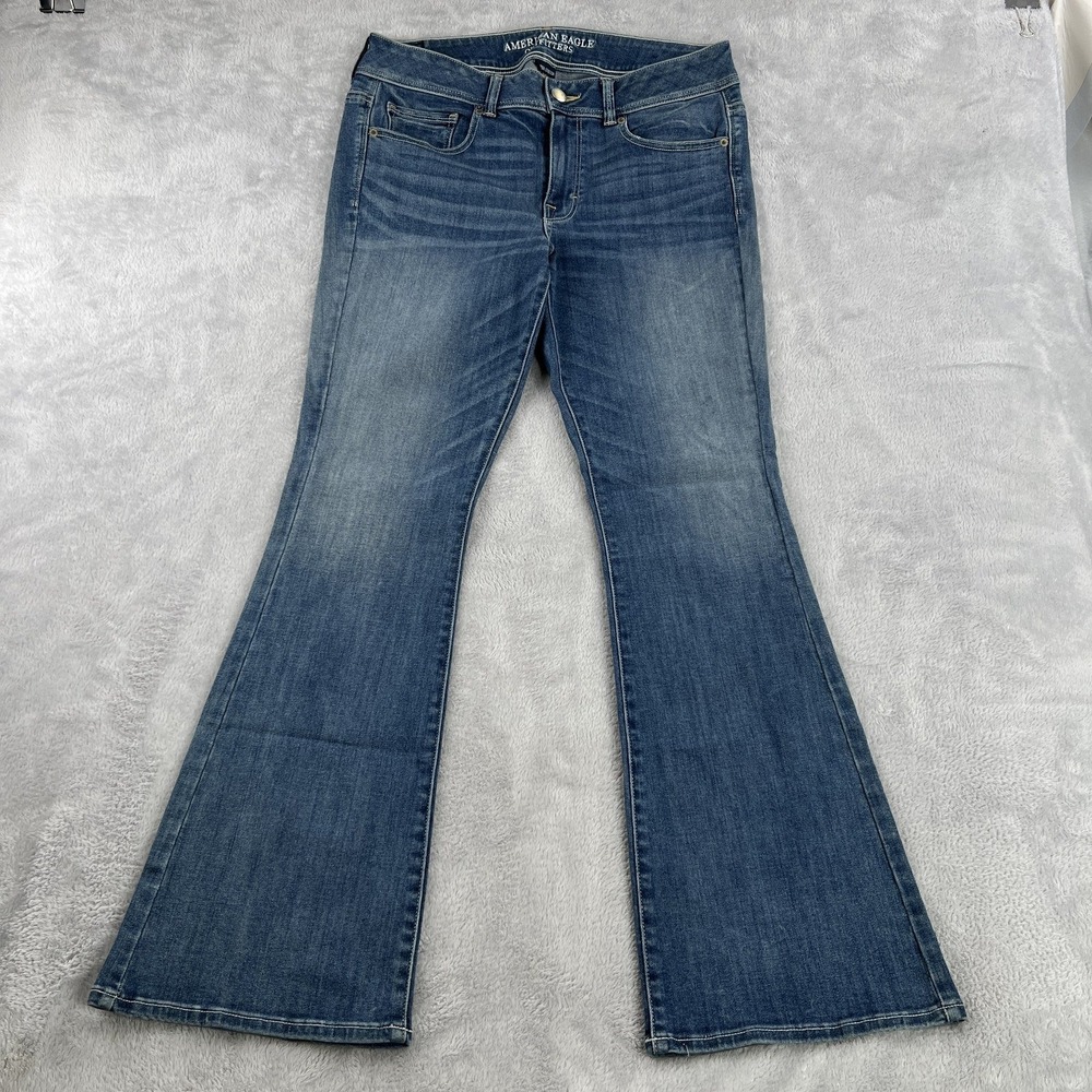 American Eagle Kick Boot Jeans Womens 12 Super Stretch Blue Flare Denim Bootcut